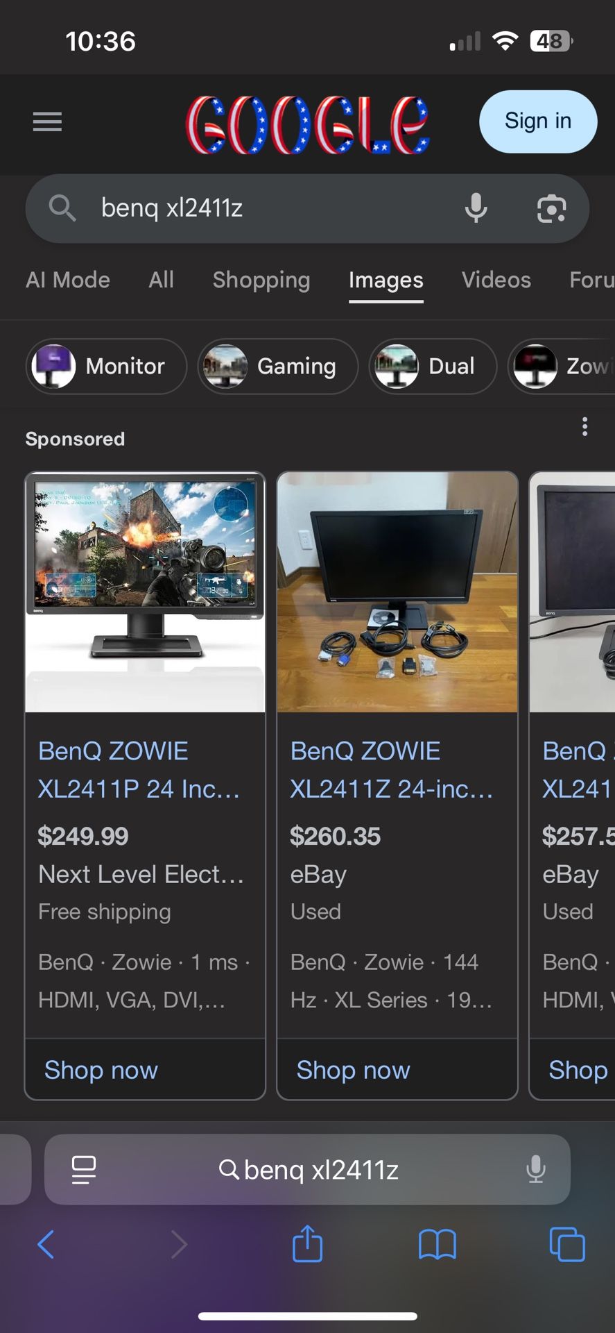 BENQ XL2411Z Gaming monitor 144 Hz 1080p