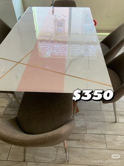 Tempered Glass Modern Dining Table 6 Chairs Set