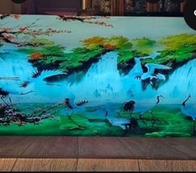 Reduced $120 🎀 Vintage lighted motion wall art picture featuring a waterfall scene with cranes.