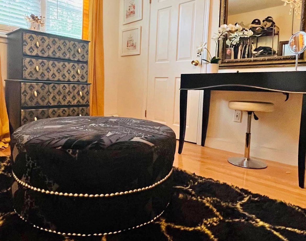 Black Beaded Ottoman