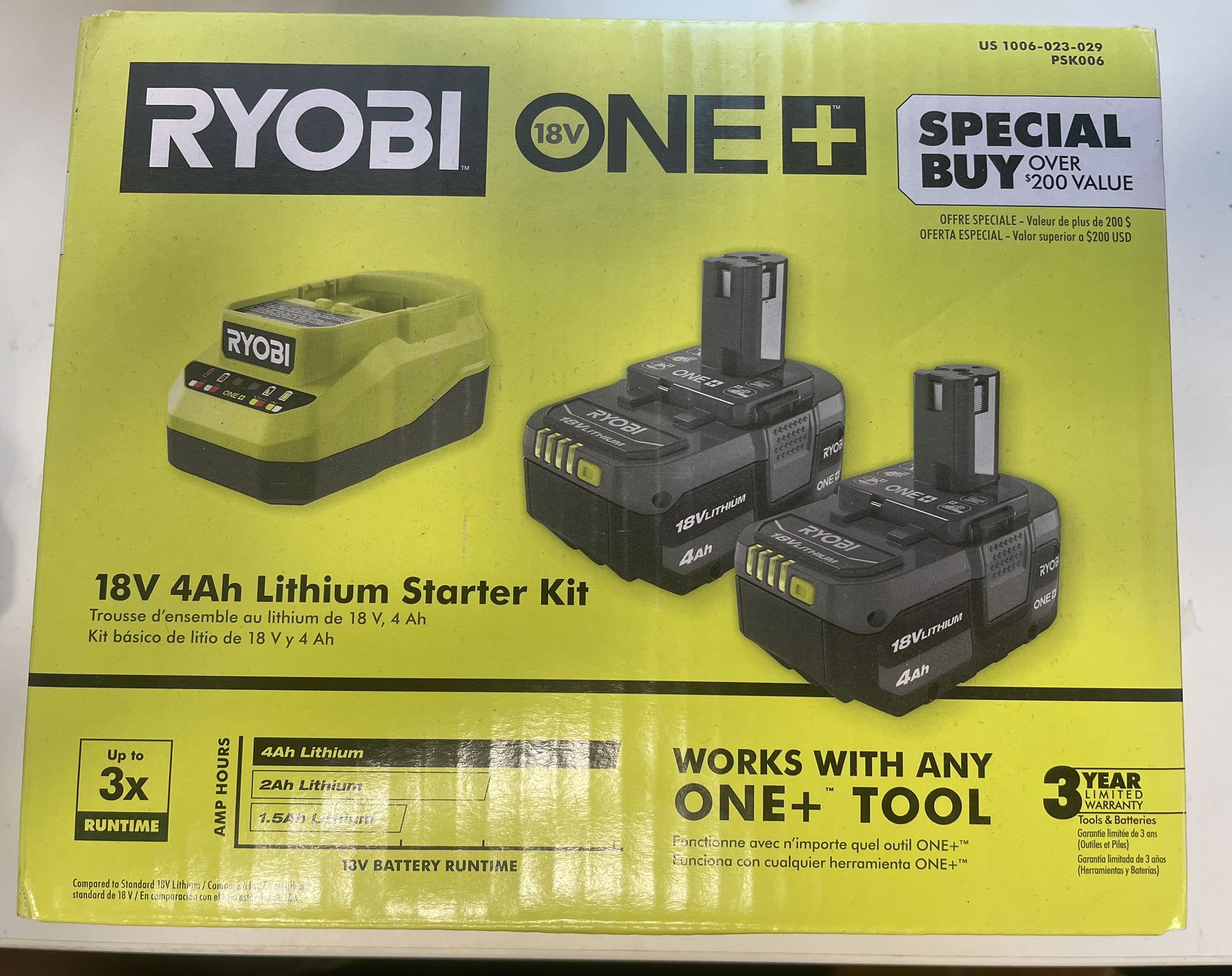 Ryobi One+ 18V Starter Kit with Two 4Ah Batteries & Charger
