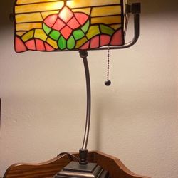 Large Vintage Stained Glass Bankers Lamp 