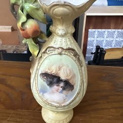 Vintage Ornate Porcelain Portrait Pitcher/Vase – Elegant Victorian Style