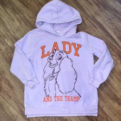 Girls size 6X/7 H&M X Disney Lady and the Tramp Purple Hoodie pullover Glitter G