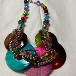 Colorful Beaded Necklace with Multicolor Discs