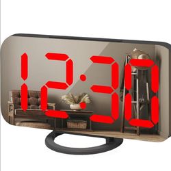 Digital Alarm Clock, Large Mirrored LED Display, with USB Charger