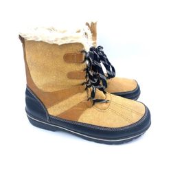 NWOT-Merona Women's Lace Up Fur Trimmed Tan Suede Snow Boots Size 9