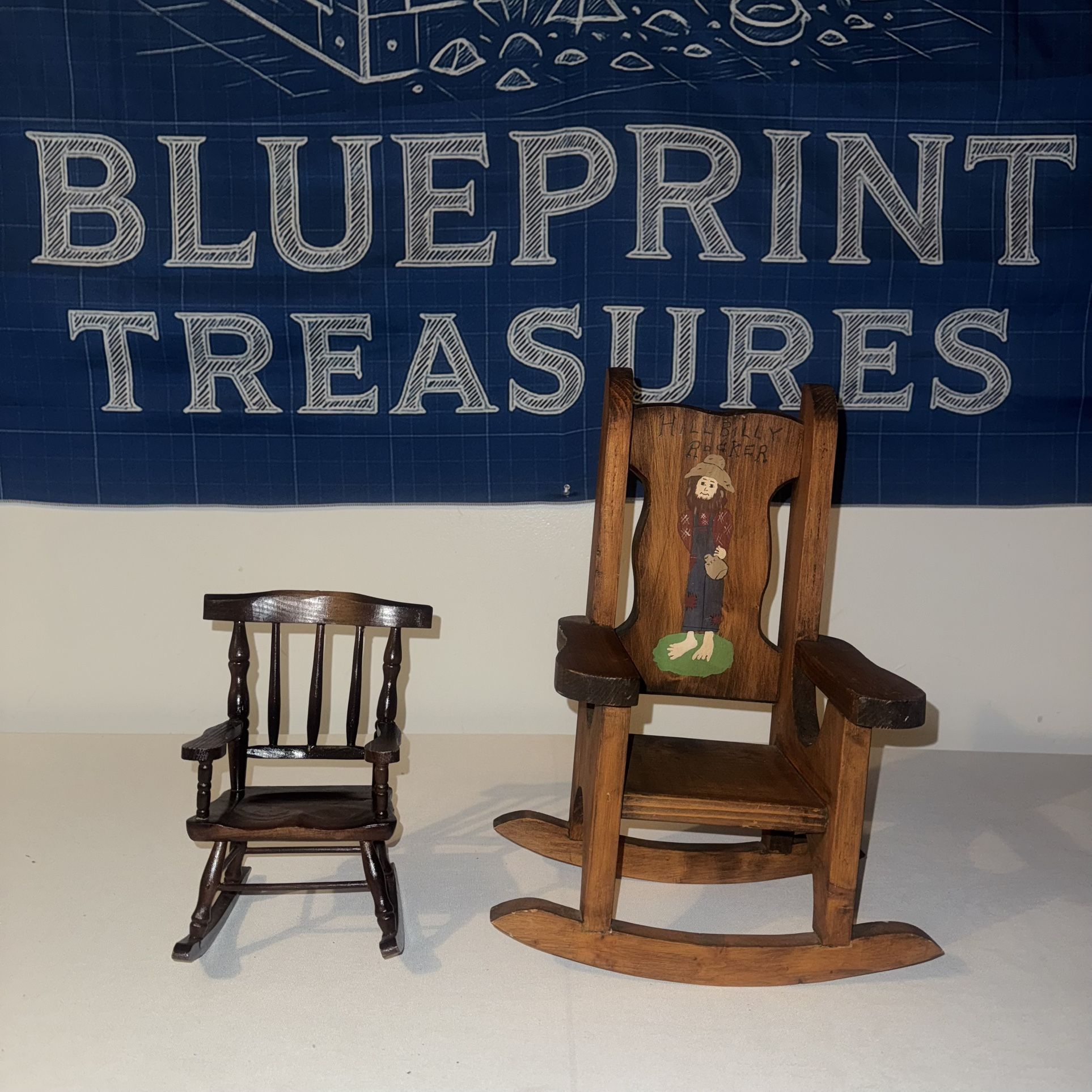 🪵 Vintage Mini Wooden Rocking Chairs – “Hillbilly Rocker” & Spindle Back 🎨 - Decorative Pieces!