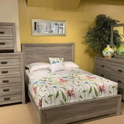 Millie Brownish Gray Panel Bedroom Set Queen Or King Set Bed, Dresser, Mirror, Nightstand, Chest 
