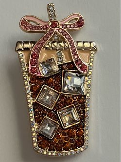 Rhinestone Iced COFFEE Latte Pin Brooch - Cute Jewelry