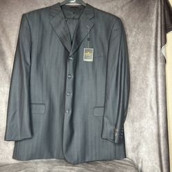 Zandello Men's Gray-Blue Shadow Stripe Two-Piece Suit L54W49 Ventless NWT