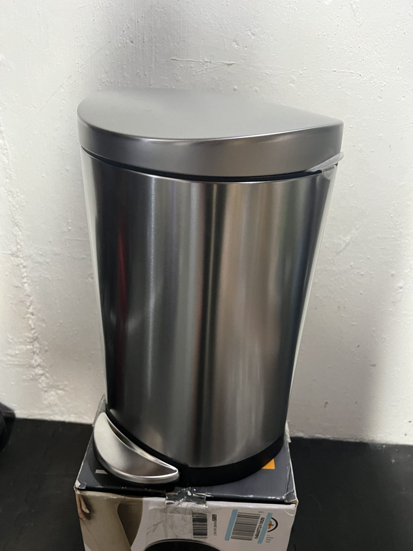 simplehuman 10 Liter / 2.6 Gallon Small Semi-Round Bathroom Step Trash Can, Brushed Stainless Steel