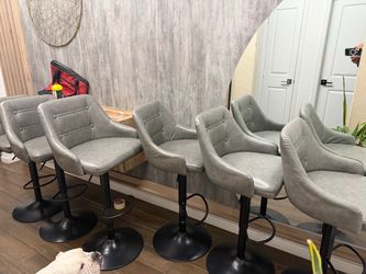 Set of 6 Gray Faux Leather Adjustable Bar Stools