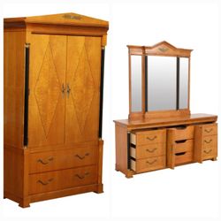 Thomasville Grand Classics Biedermeier, Empire Style Bedroom Armoire & Hutch