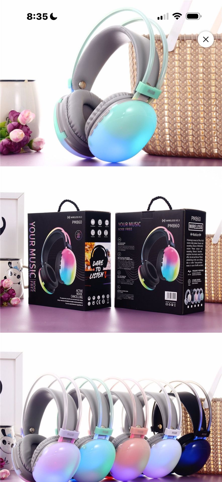 PM860 Wireless RGB Headphones. Super Deal!