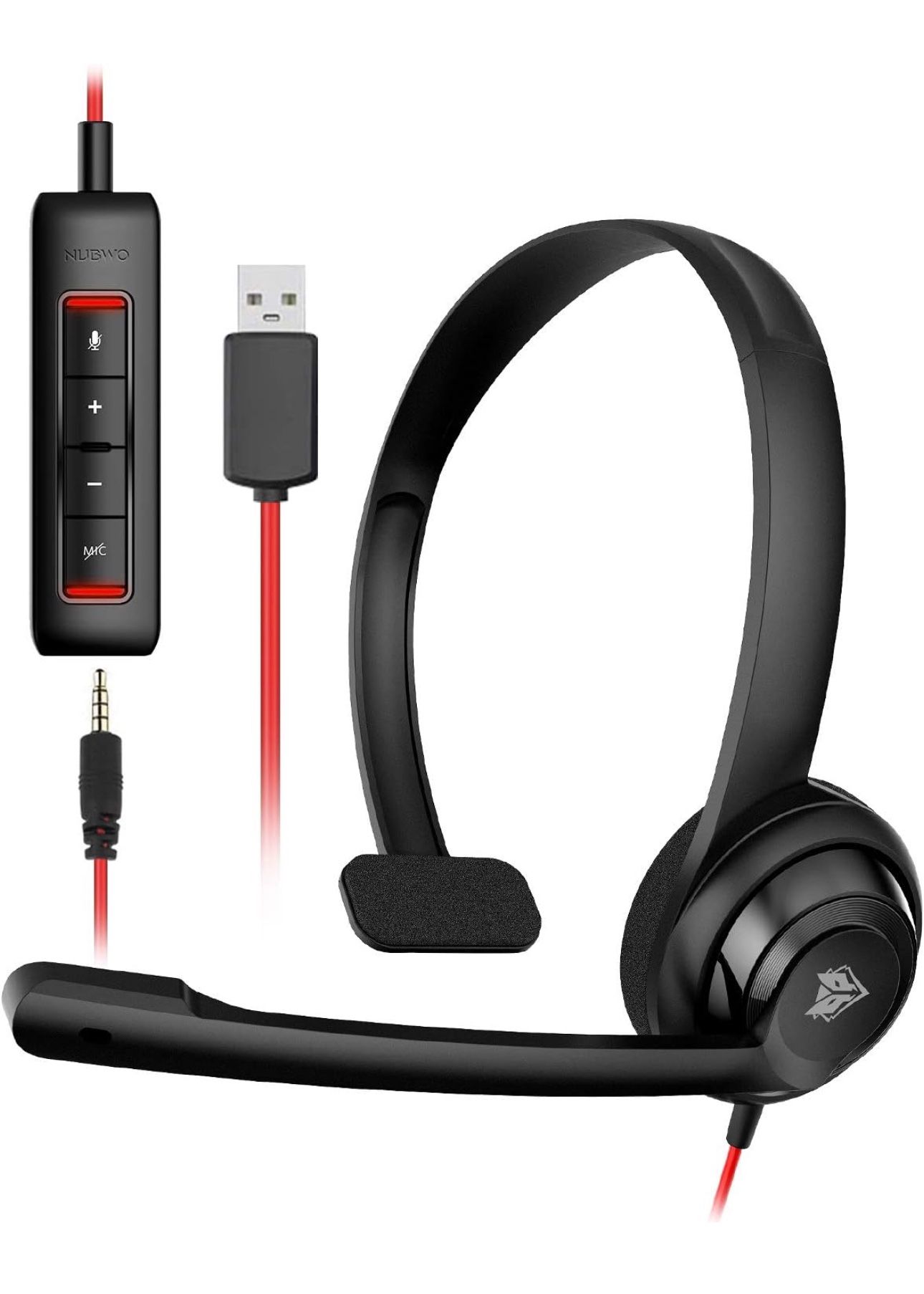 NUBWO HW02 USB Headset with Microphone Noise Cancelling &in-line Control, Super Light, Ultra Comfort Computer Headset for Laptop pc, On-Ear Wired Offi