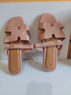 Pink H-Strap Flat Slide Sandals Size 38