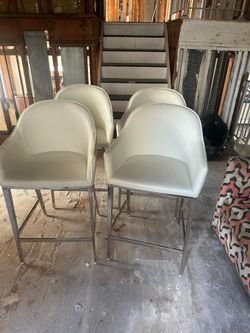 Sunpan Stanis 26" contemporary faux leather counter stool in white with polished steel legs