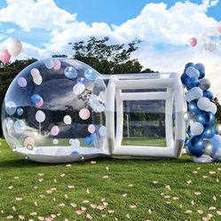 Inflatable Bubble House Domefor Kids and Adults, Clear PVC Bubble Balloon House with Tunnel, Air Blower, Air Pump White Inflatable House Dom for Party