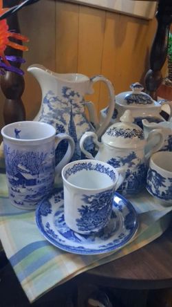 Blue and White Transferware Tea Set Collection