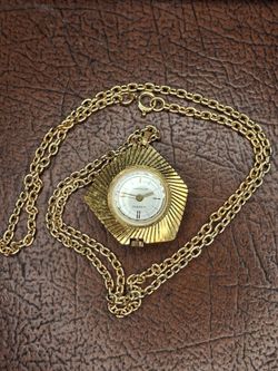 Lucerno Antimagnetic Gold-Tone Pendant Watch Necklace