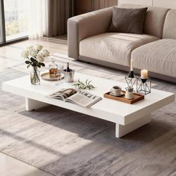 39.4in*23.6in Coffee Table, Large Rustic Square Coffee Tables with Adjustable Foot Pads, 1.6" Thick Tabletop, Modern Low Profile Wood Center Tables