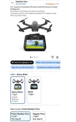 4.5‘’ Screen on Controller GPS Drone with EIS Camera for Adult Kid Beginner Auto Return and Follow Me Mode Long Range Transmission,Circle Fly,Foldable