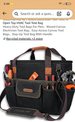 WELKINLAND 42-Pockets Electrician Tool Tote,16''