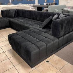 Ariana Black Velvet Double Chaise Sectional