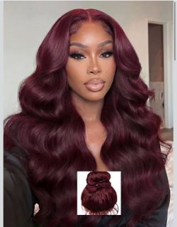 🔥Brand new 🔥 22Inch Black Cherry Body Wave Lace Front Wigs Human Hair glueless wigs human hair pre plucked 99J Burgundy,180% Density oij-27