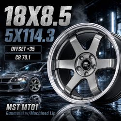 🔥 18X8.5 MST MT01 Gunmetal W/Machined Lip Wheels 🔥