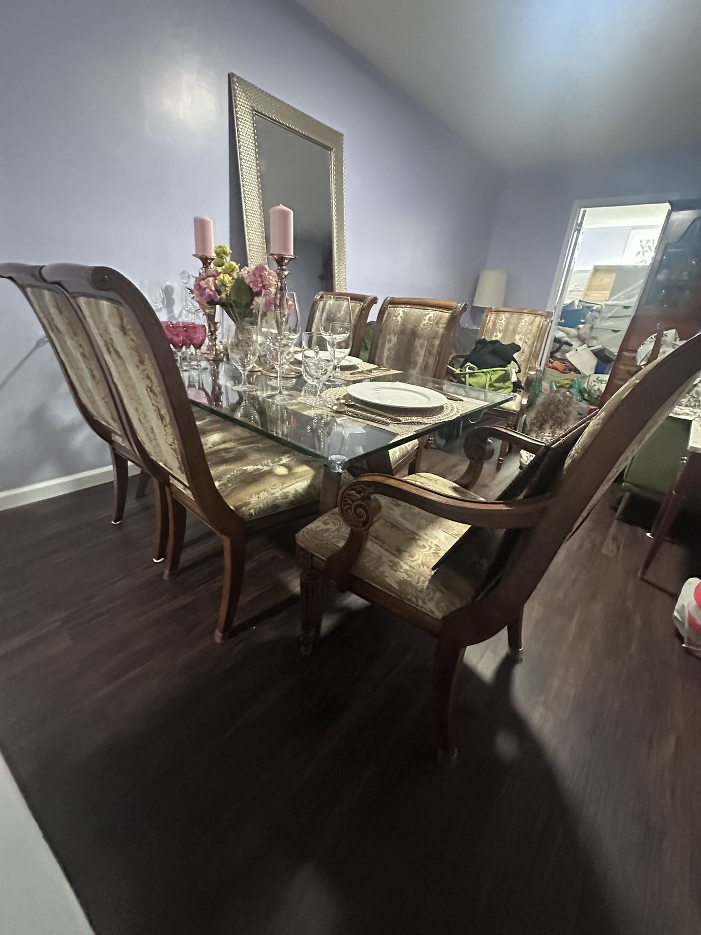 Glass Wood And Metal Dining Table