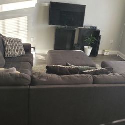 Gray U Shape Couch With Ottoman 