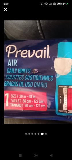 7 New.  Size 1  Prevail Air Daily Briefs For Men And Women with front fastenings. 20 Count