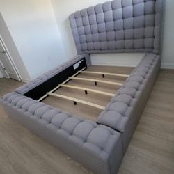 Storage Bed Boucle Fabric Grey Bed Modern