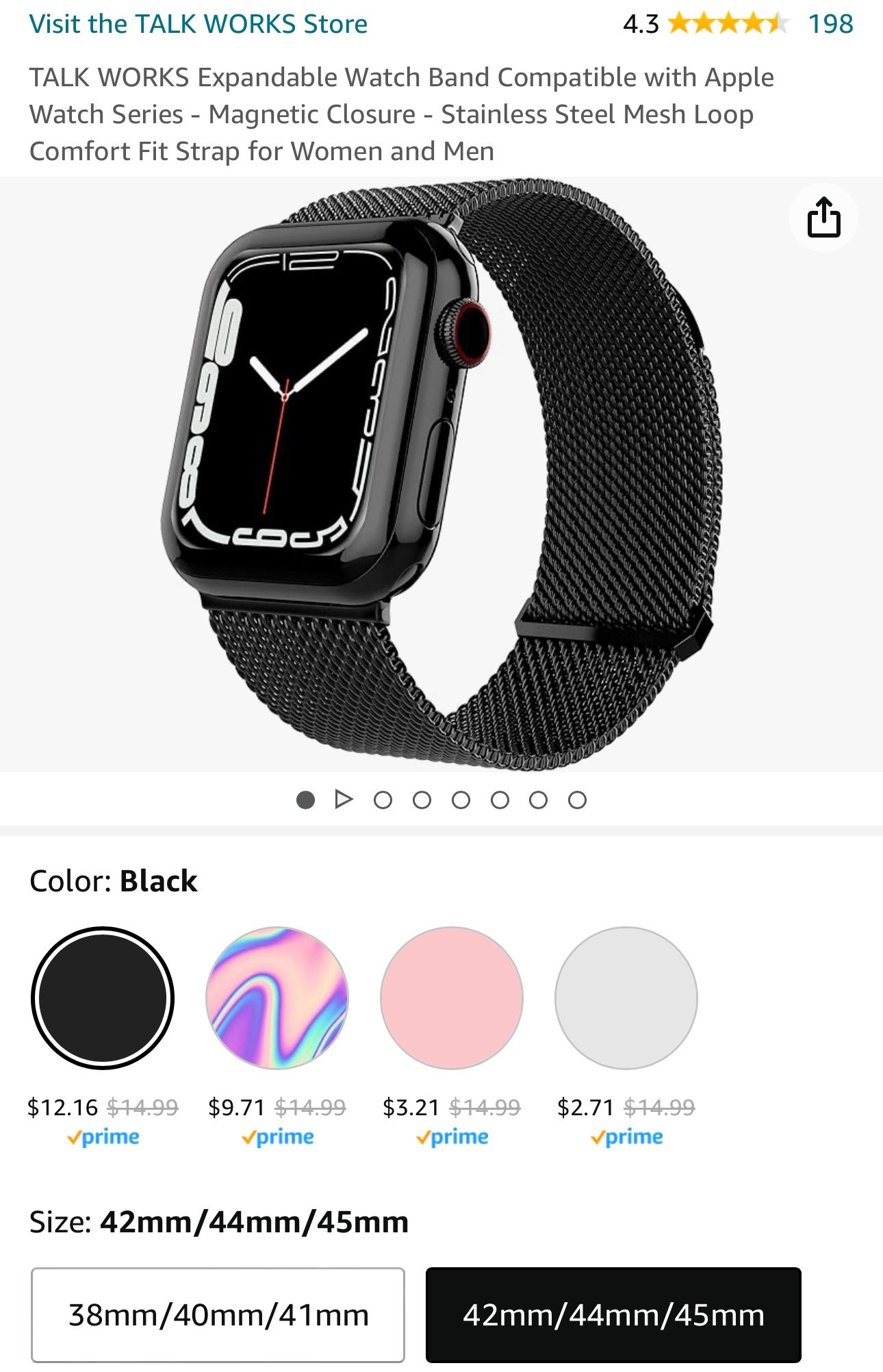 Expandable Watch Band Compatible with 42/44/45 mm Apple Watch Series - Magnetic Closure - Stainless Steel Mesh Loop Comfort Fit Strap for Women and Me