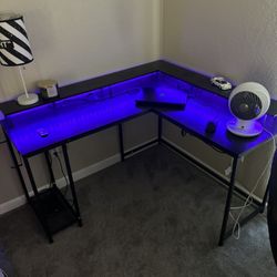 L Shaped Desk With LED lights And Charging Ports