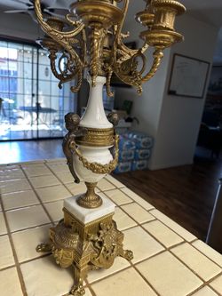 Vintage Italian Brevettato Brass & Marble 7 Light Candelabra