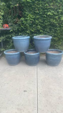 Blue ceramic planter pots