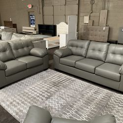 Grey Leather Sofa And love Seat 