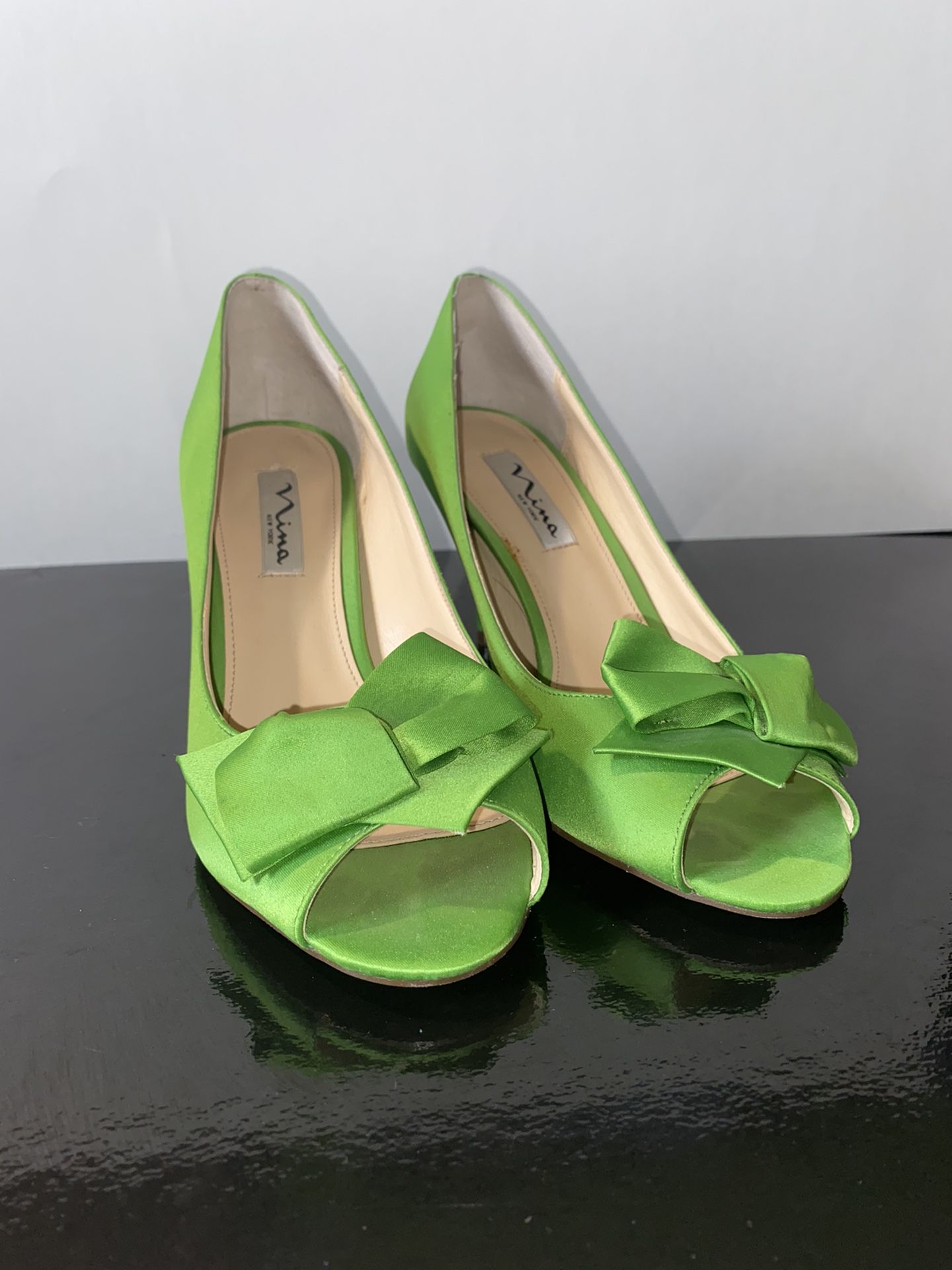 Nina Green Satin Bow Heels