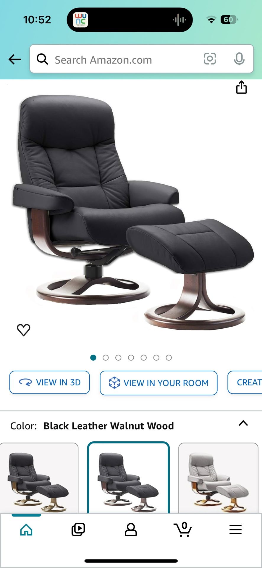 Hjellegjerde leather and walnut Norwegian lounge reclining stressless swivel chair with footrest