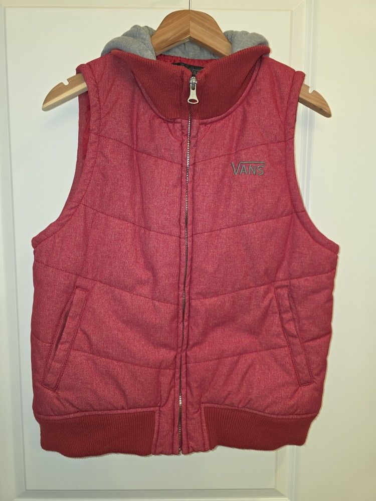 Vans Women's XL Red Marle Puffer Vest with Red Hoodie - Excellent Condition!