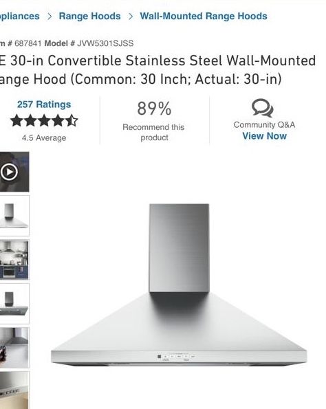 GE stainless steel hood