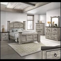 4- Pc Bedroom set Dresser,Mirror  Nightstand (1) Queen size bed frame  Not including Mattress and Box Sp