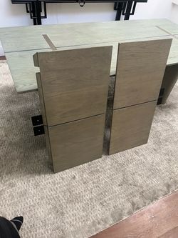 Restoration Hardware Solid Oak Extension Dining Table with Brass Inlay, Seats 6 to 8