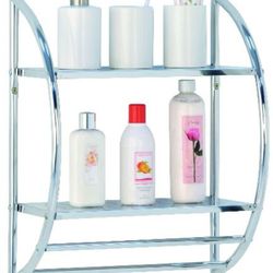 Taylor & Brown 2 Tier Modern Chrome Wall Mounted Curved Bathroom Shelf Shelving Unit With Double Towel Holder Storage Rail Rack - W44 x 