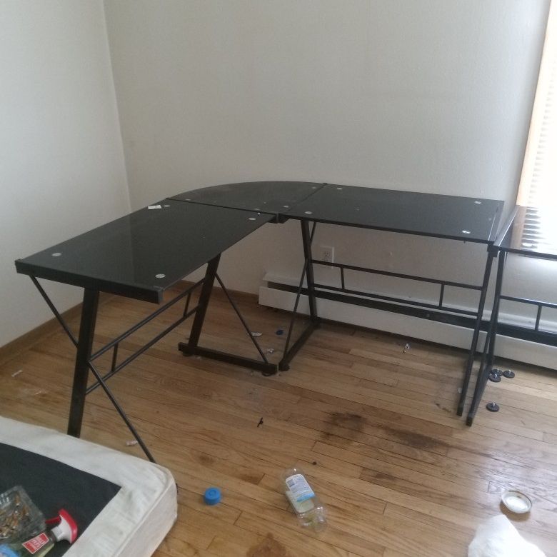 2 L Shaped Black Glass Computer Desks