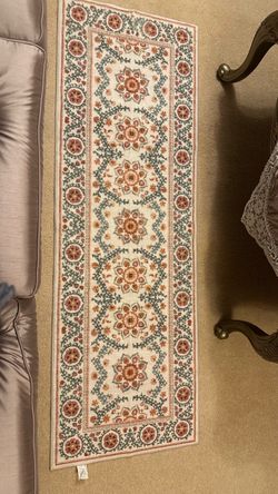 Floral Runner Rug Ivory Pink Green