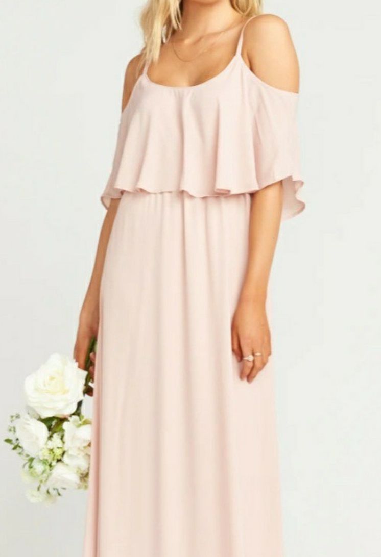 Show Me Your Mumu Caitlin Ruffle Maxi Dress Dusty Blush Crisp 2X